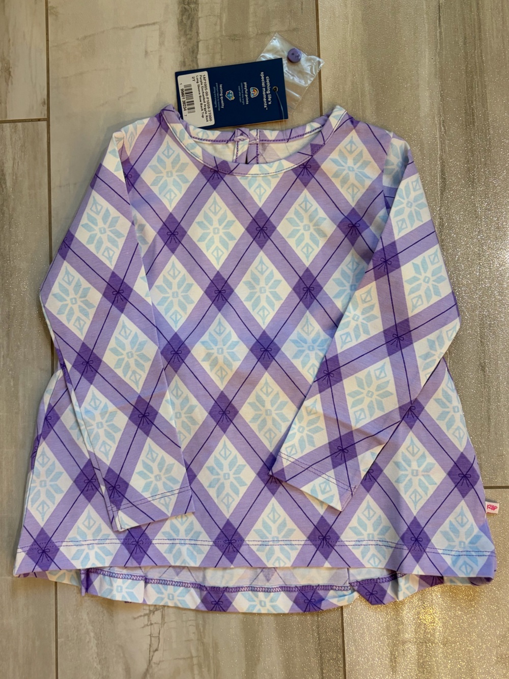 NWT RuffleButts Frozen Princess Elsa Argyle Long Sleeve Bow Back Top Girls 2T